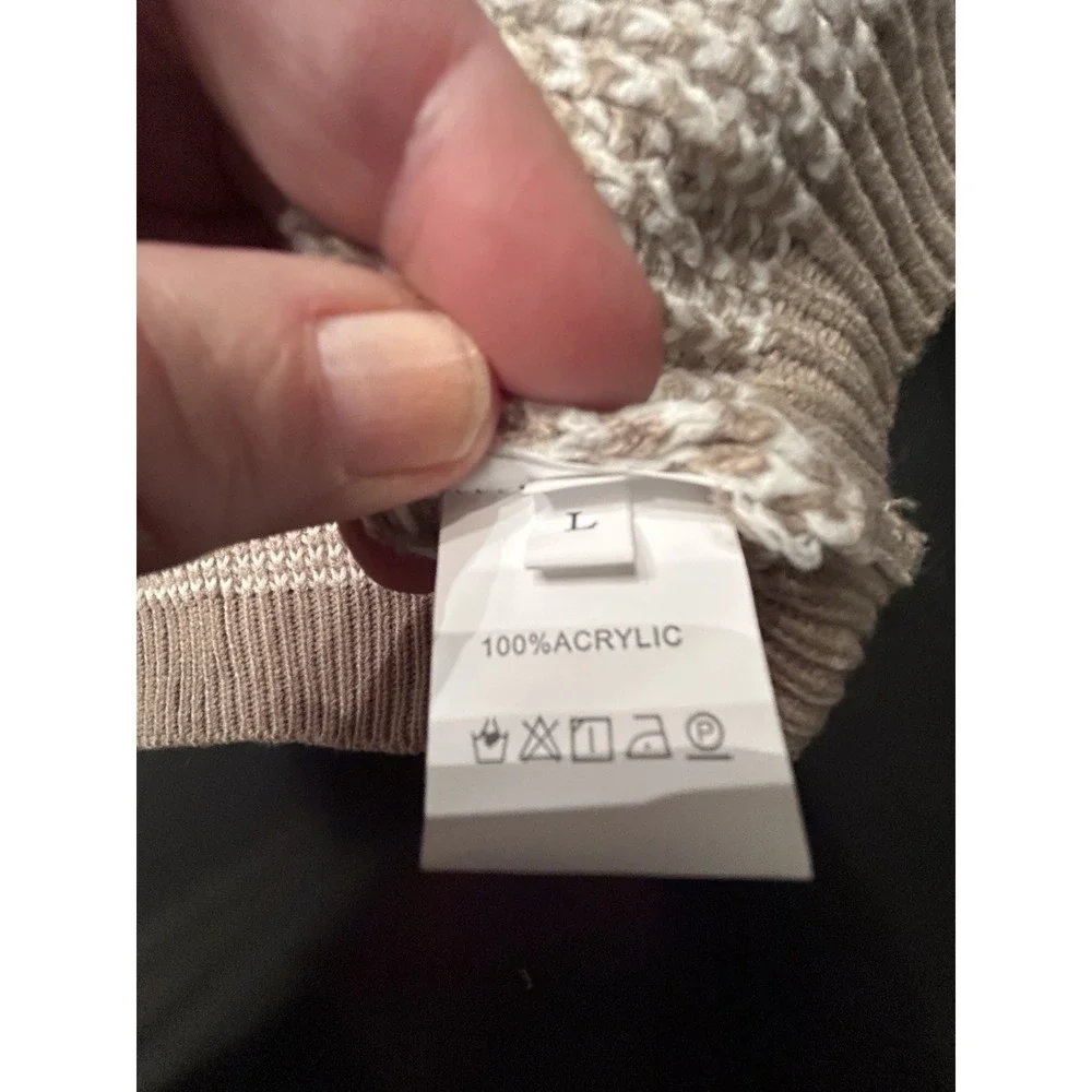 New Cardigan Sweater L Classy Taupe White Gold Time Buttons Large